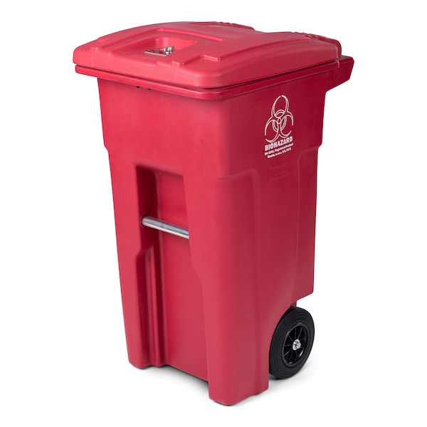 32 Gal. Red Hazardous Waste Trash Can with Wheels and Lid Lock